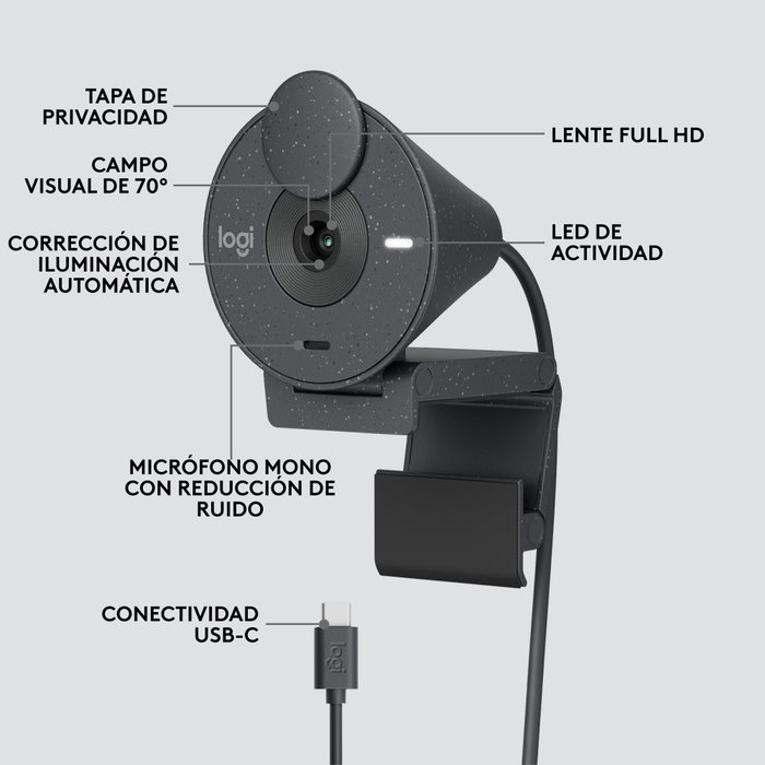 Logitech Brio 300 Webcam Full HD 1080p graphite USB-C avec micro intégré et cache confidentialité Logitech Brio 300 Webcam Full HD 1080p graphite USB-C avec micro intégré et cache confidentialité