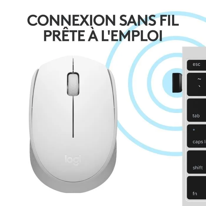 Logitech M171 - Souris sans fil ambidextre blanche - 1000 DPI - 2,4 GHz - 61,5 x 97,7 mm - Pour PC portable et bureau Logitech M171 - Souris sans fil ambidextre blanche - 1000 DPI - 2,4 GHz - 61,5 x 97,7 mm - Pour PC portable et bureau