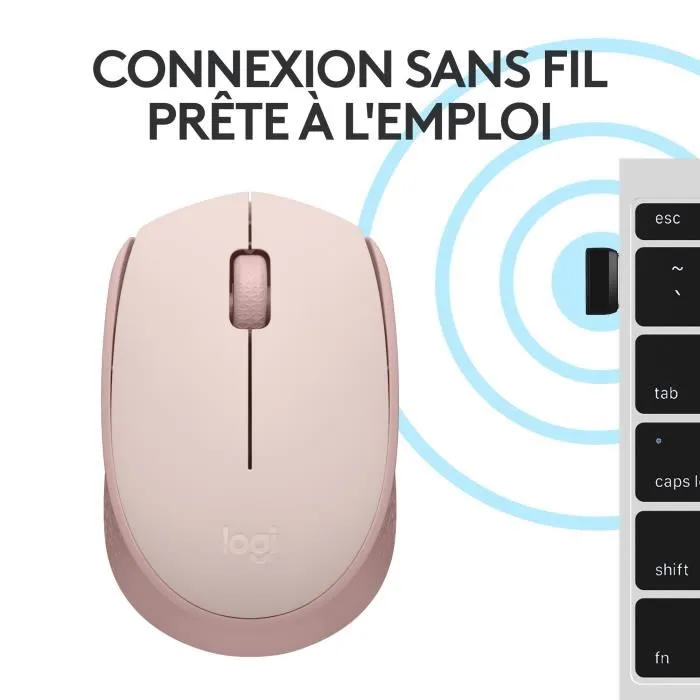 Logitech M171 - Souris sans fil ambidextre, optique 1000 dpi, connexion 2.4 GHz, couleur rose, 70.5 g Logitech M171 - Souris sans fil ambidextre, optique 1000 dpi, connexion 2.4 GHz, couleur rose, 70.5 g