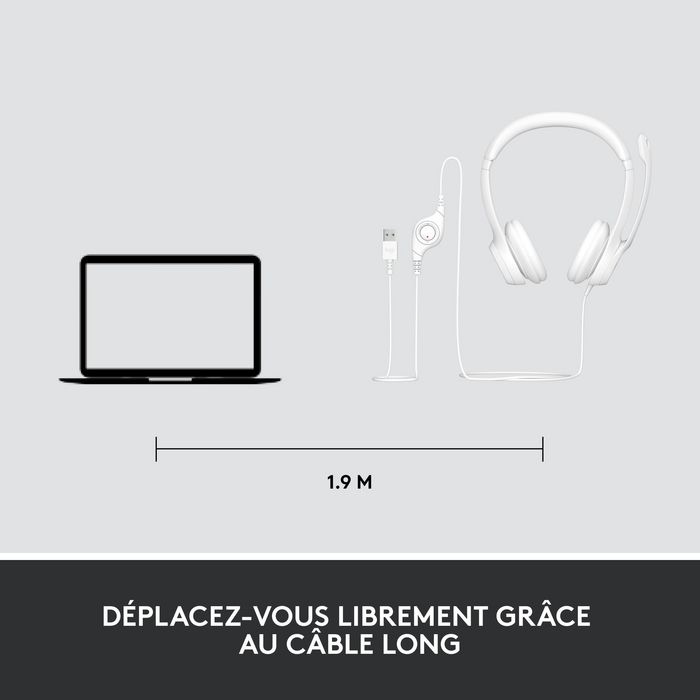 Logitech H390 - Casque audio USB avec microphone antibruit, ajustable et contrôle en ligne pour PC, ordinateur, télétravail et jeux