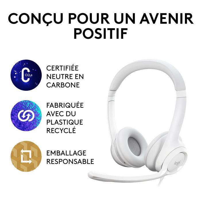 Logitech H390 - Casque audio USB avec microphone antibruit, ajustable et contrôle en ligne pour PC, ordinateur, télétravail et jeux