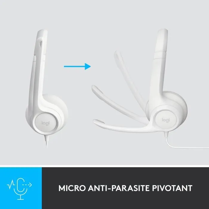 Logitech H390 Casque micro USB filaire antibruit avec microphone - Blanc
