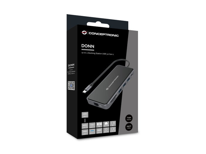 Conceptronic DONN15G Adaptateur USB-C Multiport 12-en-1 HDMI VGA USB 3.0 Ethernet AUX