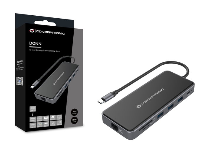 Conceptronic DONN15G Adaptateur USB-C Multiport 12-en-1 HDMI VGA USB 3.0 Ethernet AUX