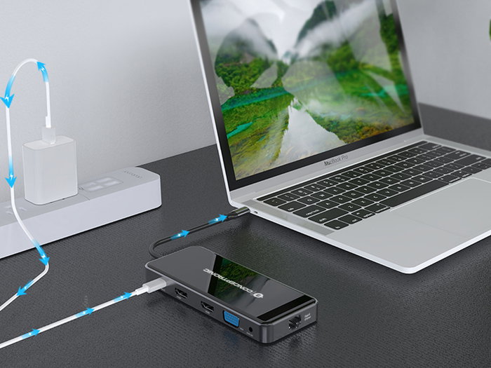 Conceptronic DONN15G Adaptateur USB-C Multiport 12-en-1 HDMI VGA USB 3.0 Ethernet AUX