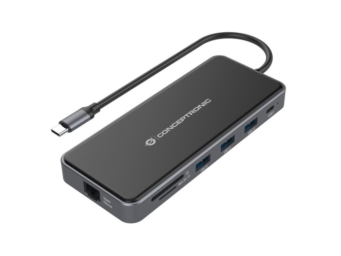 Conceptronic DONN15G Adaptateur USB-C Multiport 12-en-1 HDMI VGA USB 3.0 Ethernet AUX