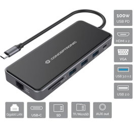 Conceptronic DONN15G Adaptateur USB-C Multiport 12-en-1 HDMI VGA USB 3.0 Ethernet AUX