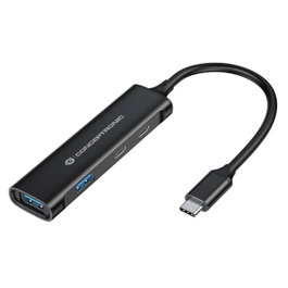 Conceptronic HUBBIES12B Hub USB Type-C 4 ports USB 3.0, 2x USB-C et 2x USB-A, Aluminium, Plug & Play, Noir