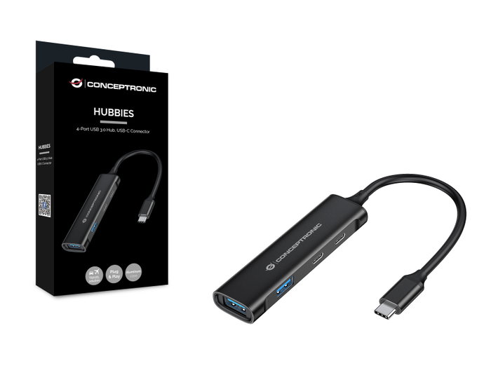 Conceptronic HUBBIES12B Hub USB Type-C 4 ports USB 3.0, 2x USB-C et 2x USB-A, Aluminium, Plug & Play, Noir Conceptronic HUBBIES12B Hub USB Type-C 4 ports USB 3.0, 2x USB-C et 2x USB-A, Aluminium, Plug & Play, Noir