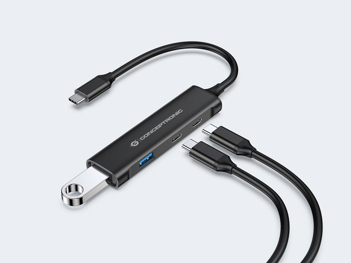 Conceptronic HUBBIES12B Hub USB Type-C 4 ports USB 3.0, 2x USB-C et 2x USB-A, Aluminium, Plug & Play, Noir Conceptronic HUBBIES12B Hub USB Type-C 4 ports USB 3.0, 2x USB-C et 2x USB-A, Aluminium, Plug & Play, Noir