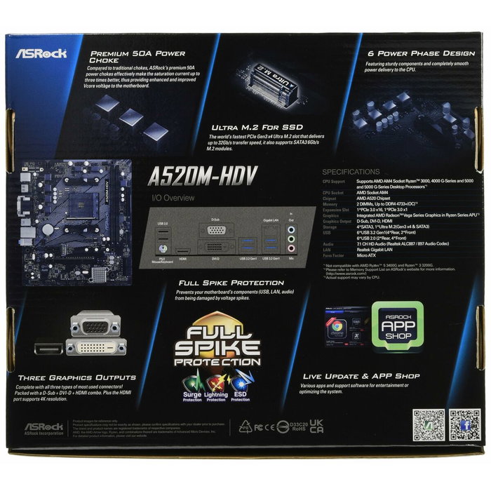 Carte Mère ASRock A520M-HDV AMD A520 Carte Mère ASRock A520M-HDV AMD A520