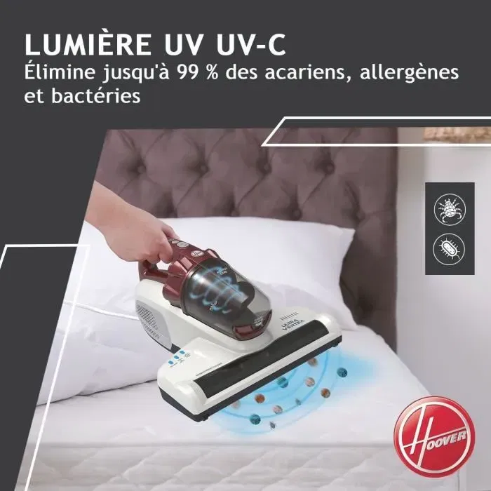 Hoover MBC500UV Aspirateur pour Matelas et Textiles Ultra Vortex 500 W avec Lampe UV-C Antibactérienne - Anti-Allergies et Poils d'Animaux