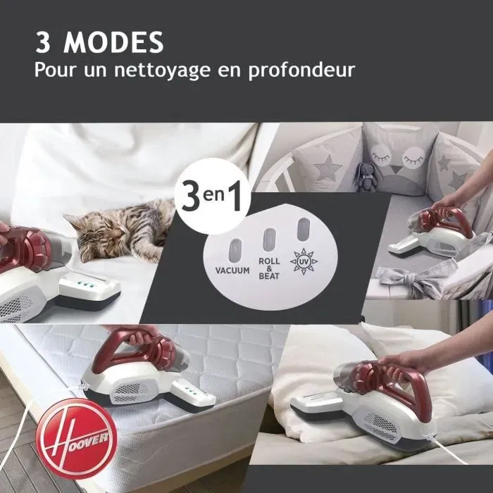 Hoover MBC500UV Aspirateur pour Matelas et Textiles Ultra Vortex 500 W avec Lampe UV-C Antibactérienne - Anti-Allergies et Poils d'Animaux