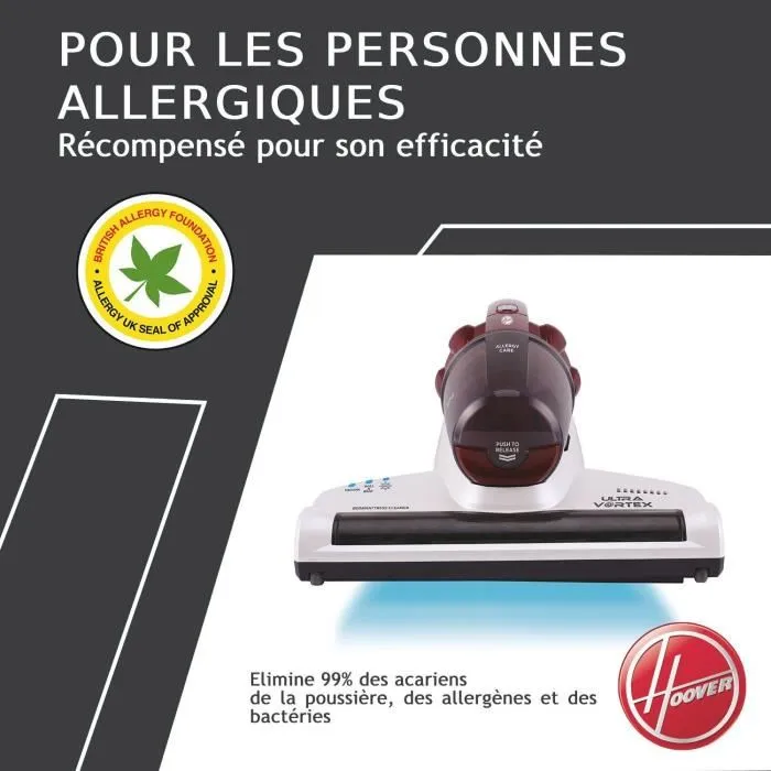 Hoover MBC500UV Aspirateur pour Matelas et Textiles Ultra Vortex 500 W avec Lampe UV-C Antibactérienne - Anti-Allergies et Poils d'Animaux