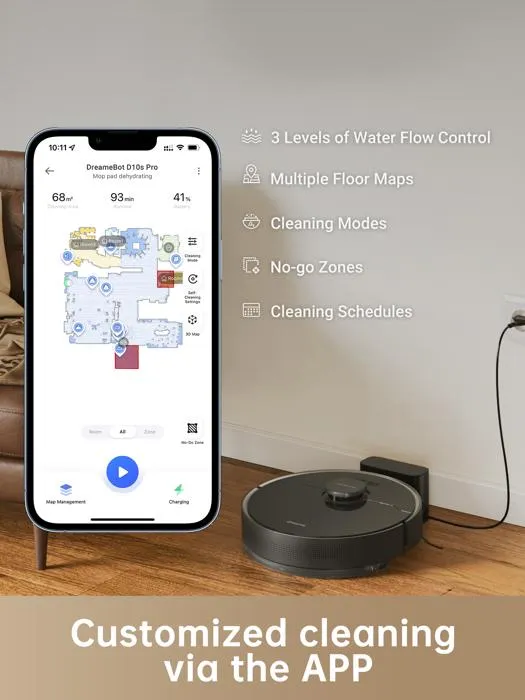 Dreame D10s Pro Robot aspirateur et serpillère intelligent avec action IA, navigation LDS, 5000 Pa, autonomie 280 min