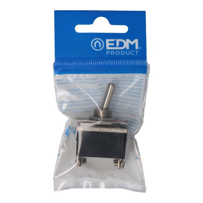Edm Interrupteur bipolaire à levier métallique 10A 250V dimensions 34x23,75x27,5mm