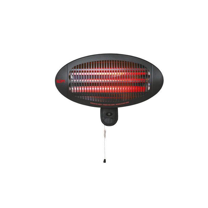 Edm Estufa de cuarzo de exterior 2000 W avec support mural noir 49,6 cm - 3 niveaux de puissance Edm Estufa de cuarzo de exterior 2000 W avec support mural noir 49,6 cm - 3 niveaux de puissance
