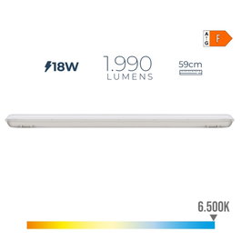 Edm Réglette étanche LED IP65 18W 1990 lm 6500K lumière froide 5,9 x 59 x 6,6 cm