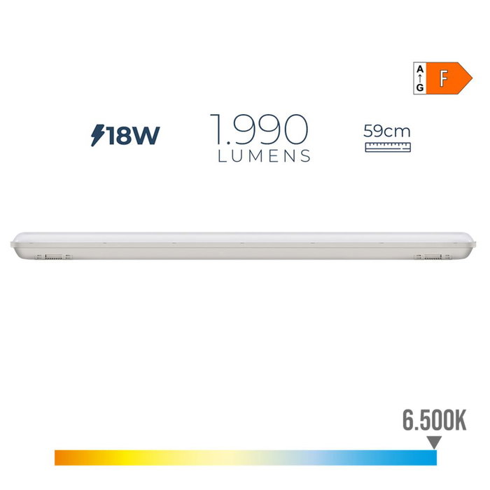 Edm Réglette étanche LED IP65 18W 1990 lm 6500K lumière froide 5,9 x 59 x 6,6 cm Edm Réglette étanche LED IP65 18W 1990 lm 6500K lumière froide 5,9 x 59 x 6,6 cm
