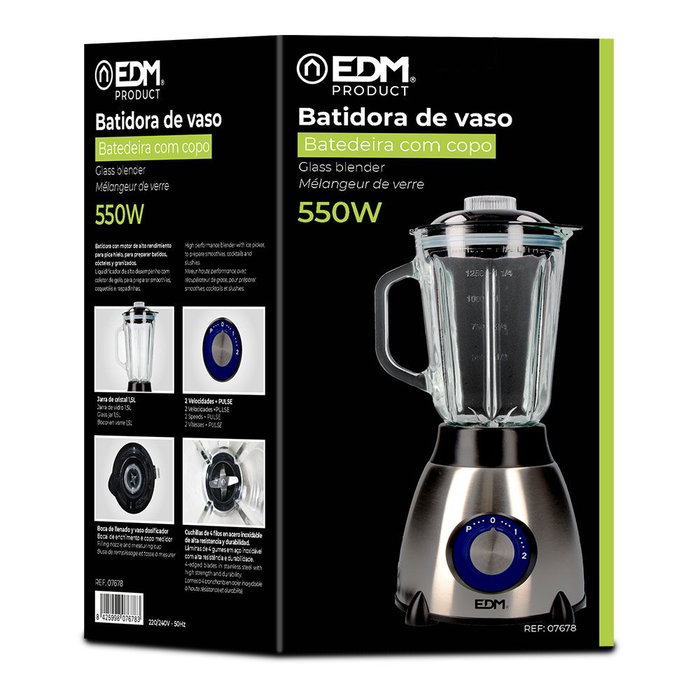 Edm Batteur mixeur verre 550 W 1,5 L inox chromé noir Edm Batteur mixeur verre 550 W 1,5 L inox chromé noir