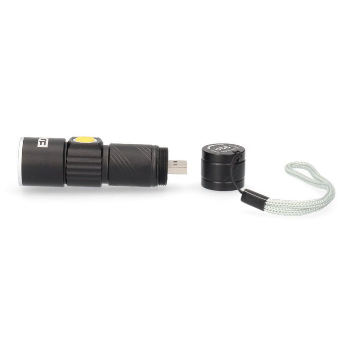 Edm Mini lampe torche LED zoom 1 LED 3W rechargeable USB 120lm 40lm flash noir IP44