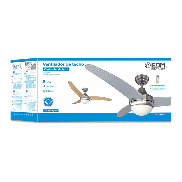 Ventilateur de Plafond avec Lumière EDM 33804 Egeo Argenté 60 W