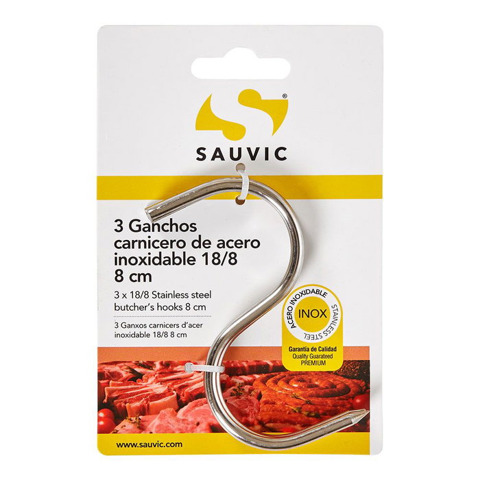 Sauvic Lot de 3 crochets de boucher en acier inoxydable 18/8, 8 cm Sauvic Lot de 3 crochets de boucher en acier inoxydable 18/8, 8 cm