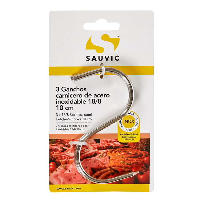 Sauvic Lot de 3 crochets de boucher en acier inoxydable 18/8, 10 cm Sauvic Lot de 3 crochets de boucher en acier inoxydable 18/8, 10 cm