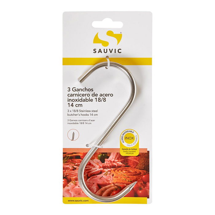 Sauvic Lot de 3 Crochets de Boucher en Acier Inoxydable 18/8, 14 cm Sauvic Lot de 3 Crochets de Boucher en Acier Inoxydable 18/8, 14 cm