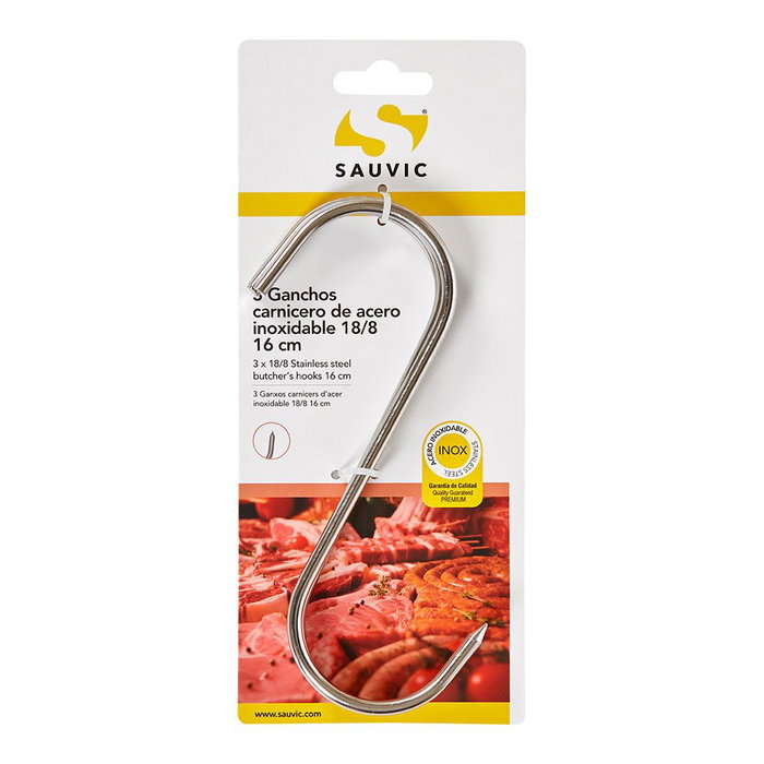 Sauvic Lot de 3 crochets de boucher en acier inoxydable 18/8, 16 cm Sauvic Lot de 3 crochets de boucher en acier inoxydable 18/8, 16 cm