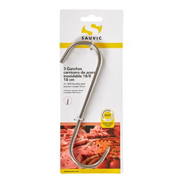 Sauvic Lot de 3 crochets de boucher en acier inoxydable 18/8, 18 cm