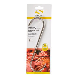 Sauvic Lot de 3 crochets de boucher en acier inoxydable 18/8, 20 cm