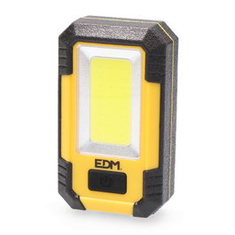 Edm Lampe torche LED COB 8W 6500K 450lm/130lm/flash rechargeable USB type C avec fonction power bank et aimant - jaune/noir