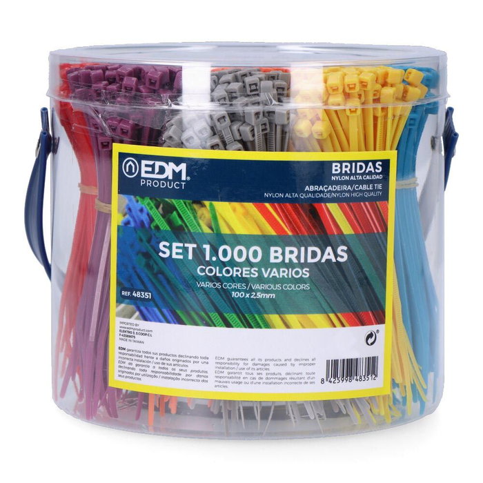 Attaches pour câble en nylon EDM 48351 Assortiment de couleurs 100 x 2 mm 100 x 2,5 mm 1000 Unidades Attaches pour câble en nylon EDM 48351 Assortiment de couleurs 100 x 2 mm 100 x 2,5 mm 1000 Unidades