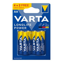 Varta Longlife Power Pile Alcaline AA LR06 1.5V Blister 6 Unités Ø14.5x50.5mm