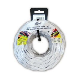 Edm Carrete de câble parallèle textile tressé H07V-K 2 x 2,50 mm² blanc, 5 m