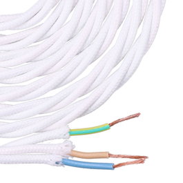 Edm Carreau de câble parallèle textile tressé H05V-K 3 x 1,00 mm² blanc, 5 m