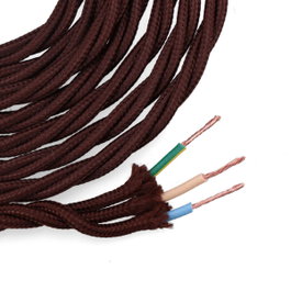 Edm Carrete de câble parallèle textile tressé H05V-K 3 x 1,00 mm² marron, 5 m