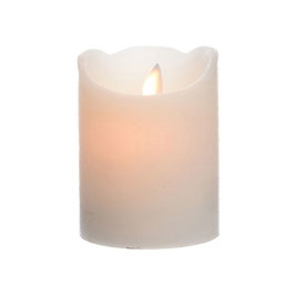 Lumineo Bougie LED en cire blanche Ø7,5 x 10 cm avec lumière chaude, timer 6h, 250h d'autonomie, piles 2xAA