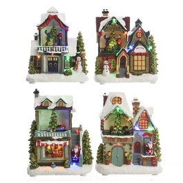 Lumineo Casita de Noël LED 3xAA Modèles Assortis 14x9x20cm avec Lumière et Mouvement
