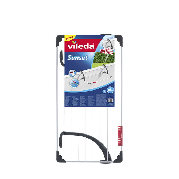 Vileda 157229 Balcon Sunset - Séchoir à linge de balcon, 10 mètres, pliable et ajustable, résine / acier, blanc/noir Vileda 157229 Balcon Sunset - Séchoir à linge de balcon, 10 mètres, pliable et ajustable, résine / acier, blanc/noir