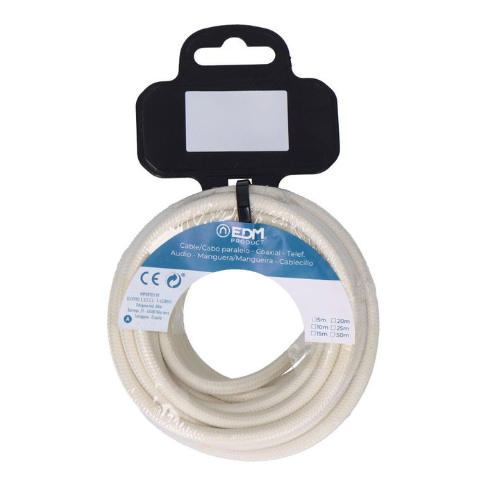 EDM Product Câble 11847 Blanc 2 x 0,75 mm 5 m Coton