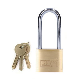 Edm Candado de latón arco largo 30 mm doré et chromé 3 clés blister