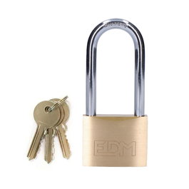 Edm Candado de laiton à arceau long 50 mm avec 3 clés – Doré et chromé – Blister