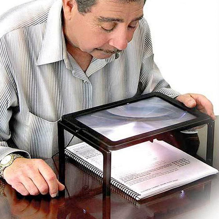 Benson Loupe de lecture avec 4 LEDs, grossissement 3x, noir, 27x20cm, pour livres et cartes