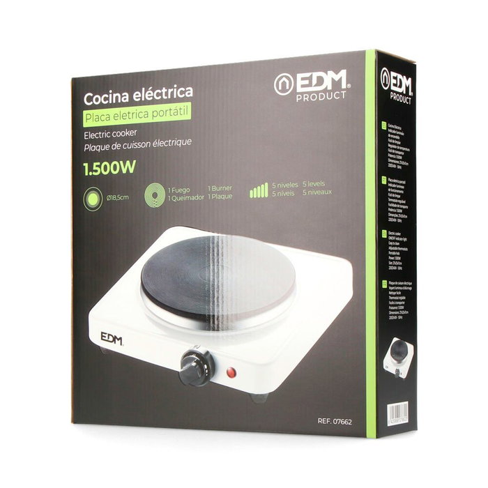 Edm PC-1500 Cuisinière électrique 1 feu 1500 W Blanc Métal