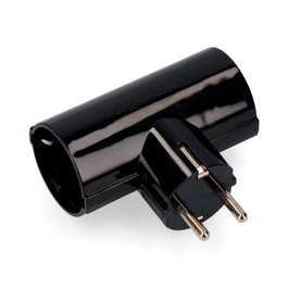 Edm Fiche Schuko double 2p+t en bakélite noire, 16A 250V
