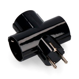 Edm Fiche triple Schuko 2p+t en bakélite noire 16A 250V