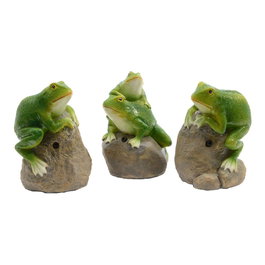 Decoris Figurine décorative grenouille avec détecteur de mouvement et son, ciment vert, 8 x 7,4 x 11,5 cm