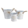 Decoris Lot de 3 seaux en zinc avec anse en corde, blanc, Ø 20 x 17 cm / Ø 17 x 15 cm / Ø 15 x 13 cm